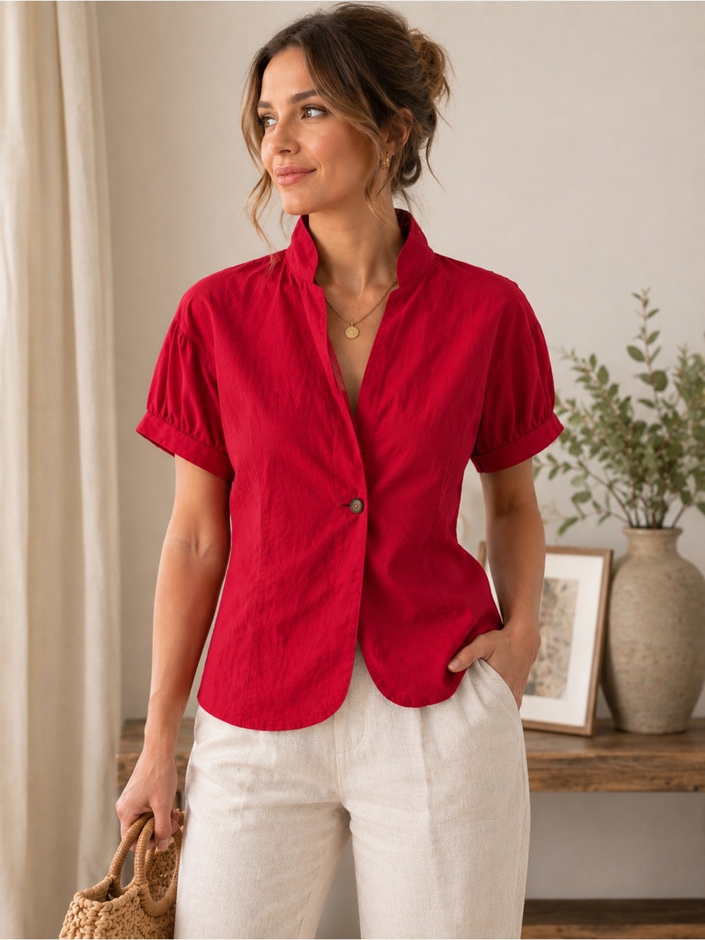 🍉Wet Seal Bold cherry Red Short Sleeve Blouse‎